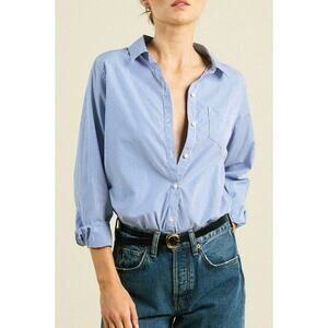Birds of Paradis by Trovata Blue White Stripe Grace Classic Shirt Size Medium